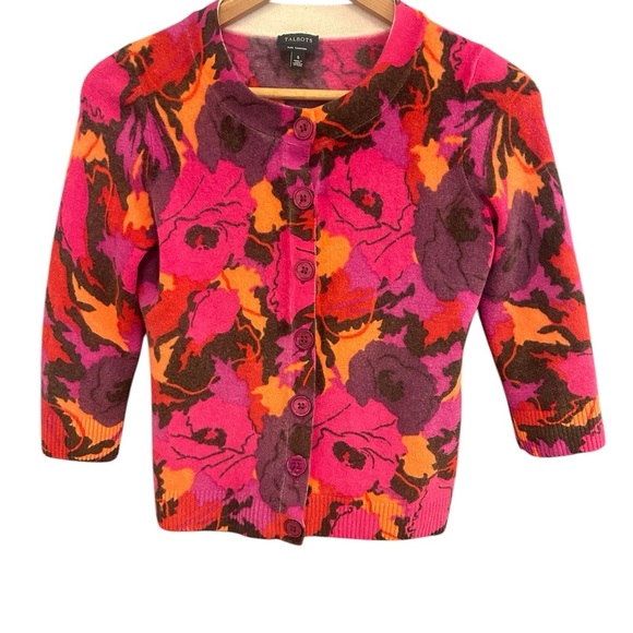 Talbots S Cashmere Floral Button-Up Cardigan in EUC perfect for wedding cover up - Picture 1 of 9
